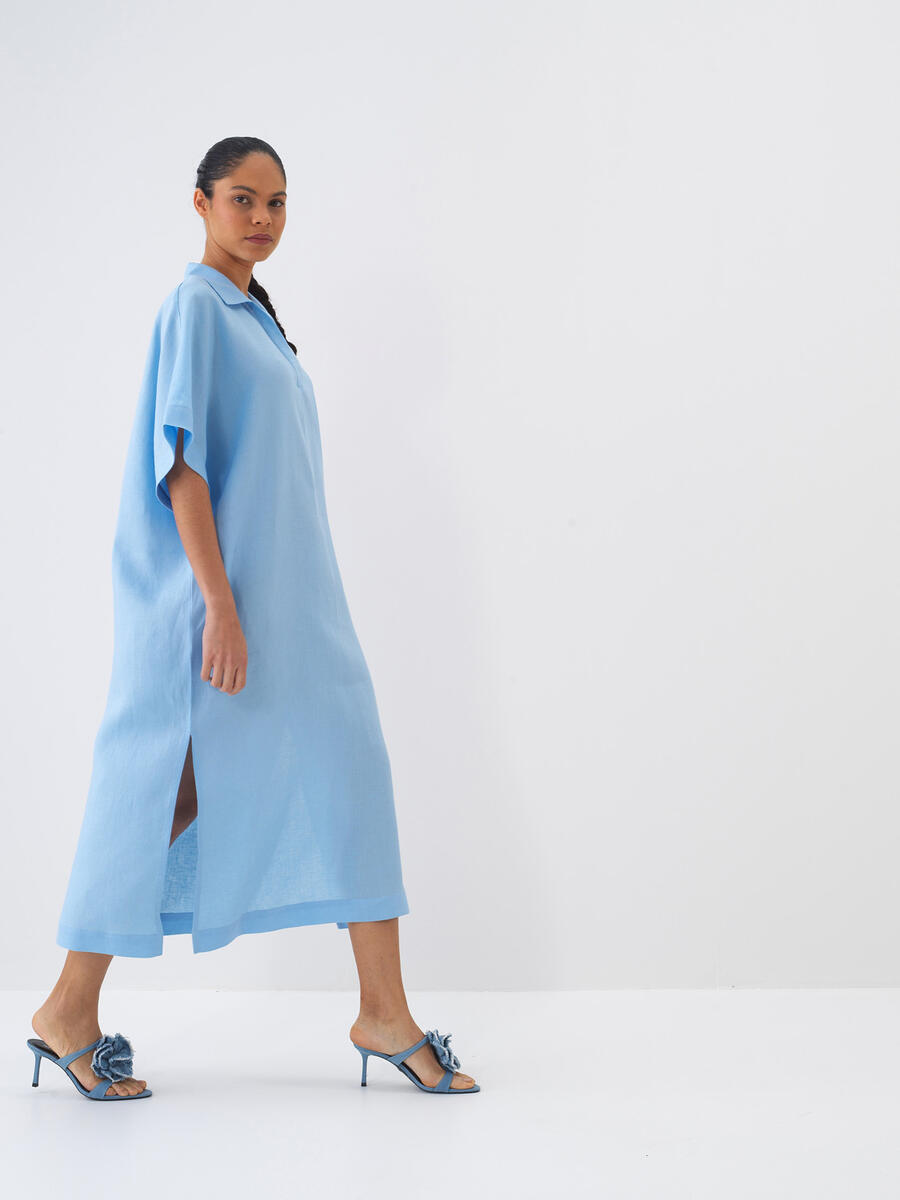 Mavi Oversize Keten Elbise