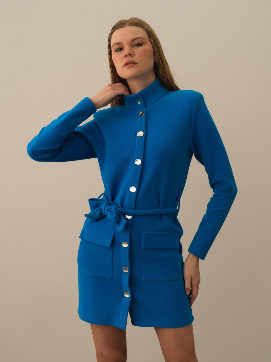 Mavi Pamuk Dokulu Regular Fit Elbise - 2