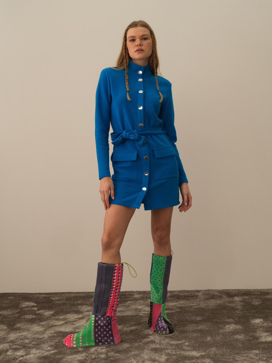 Mavi Pamuk Dokulu Regular Fit Elbise