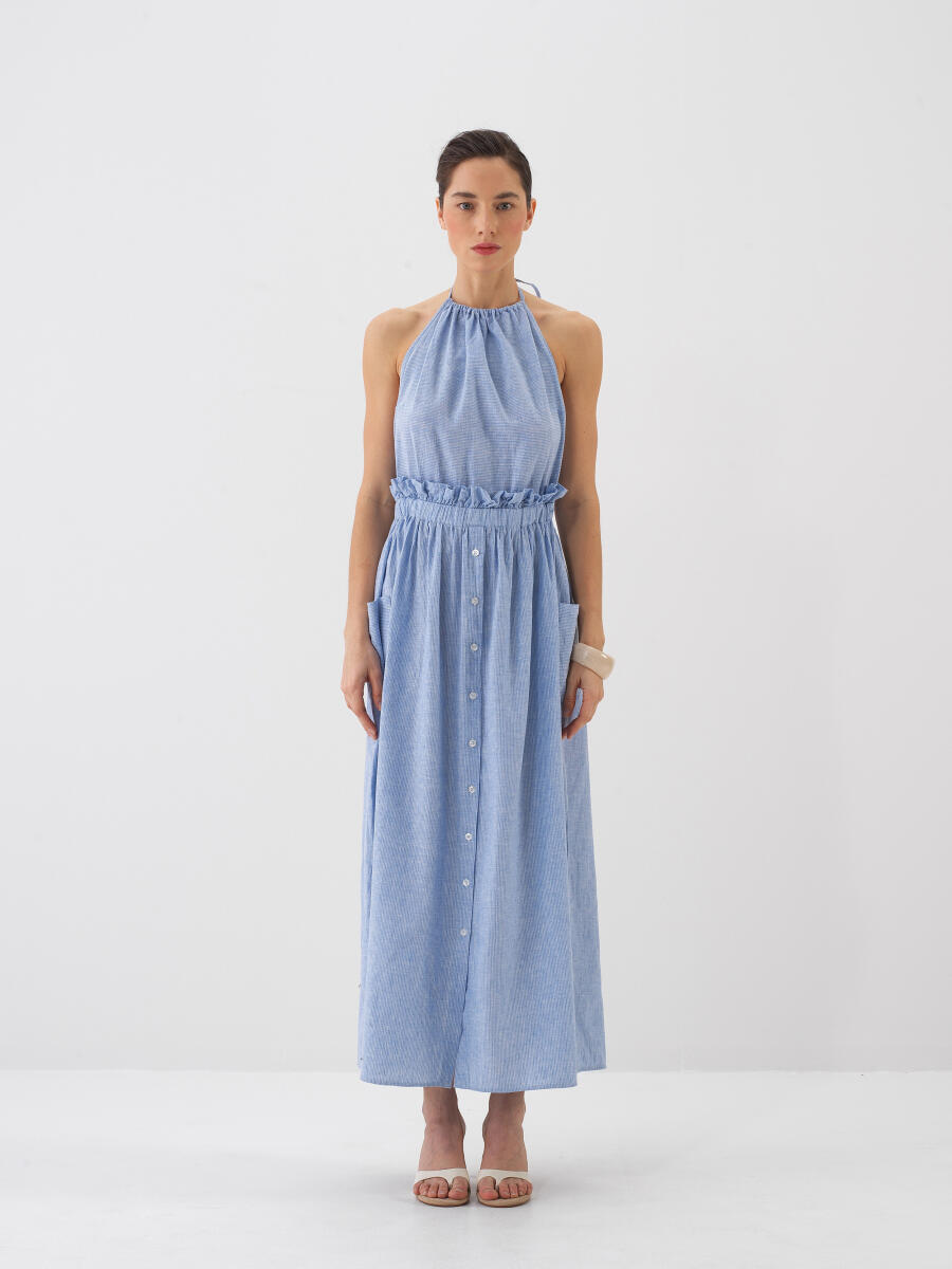 Mavi Regular Fit Keten Elbise - 6