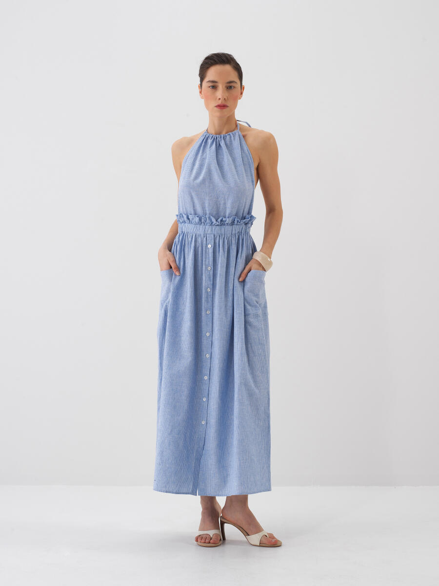 Mavi Regular Fit Keten Elbise - 7