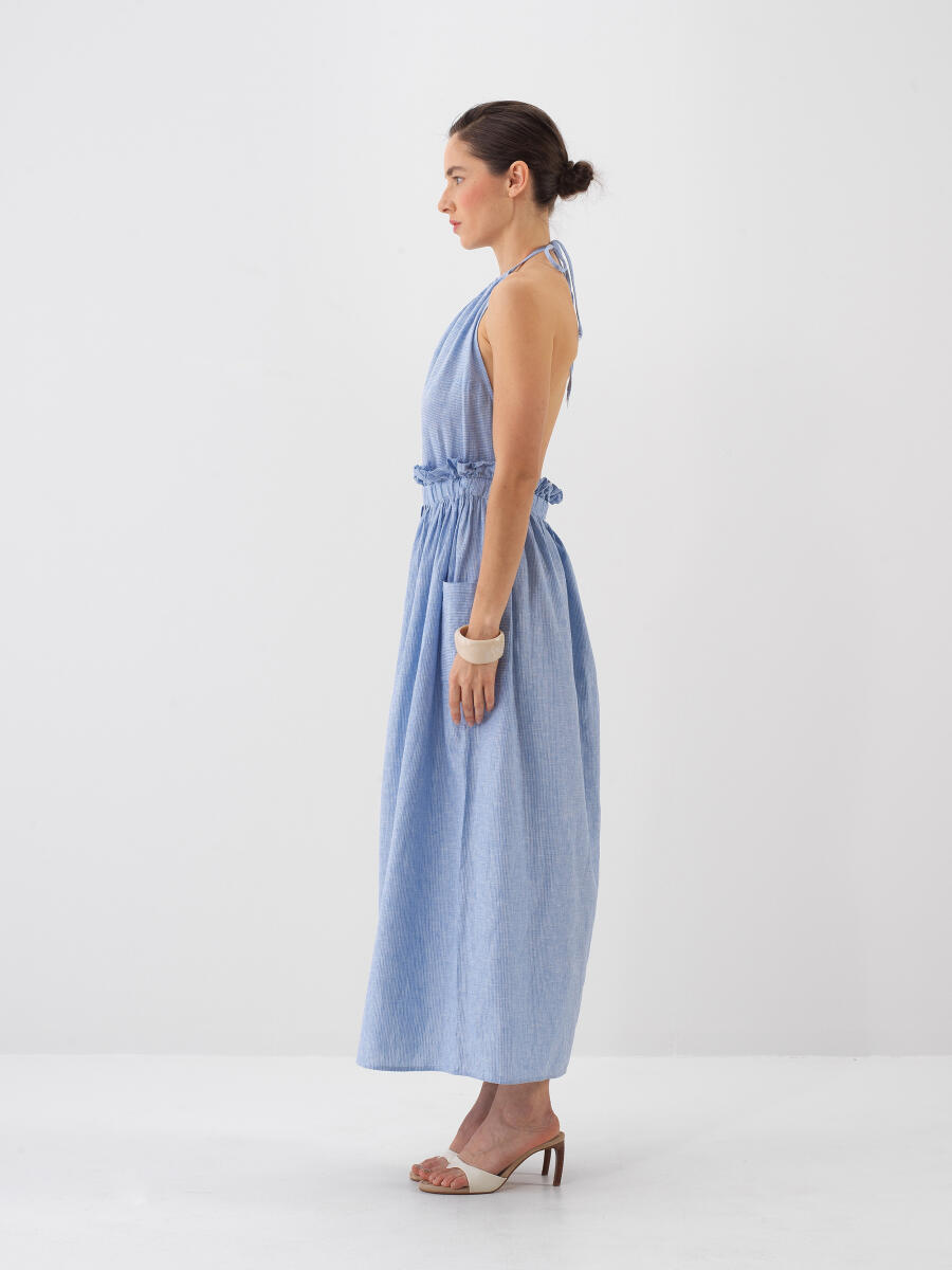 Mavi Regular Fit Keten Elbise - 8