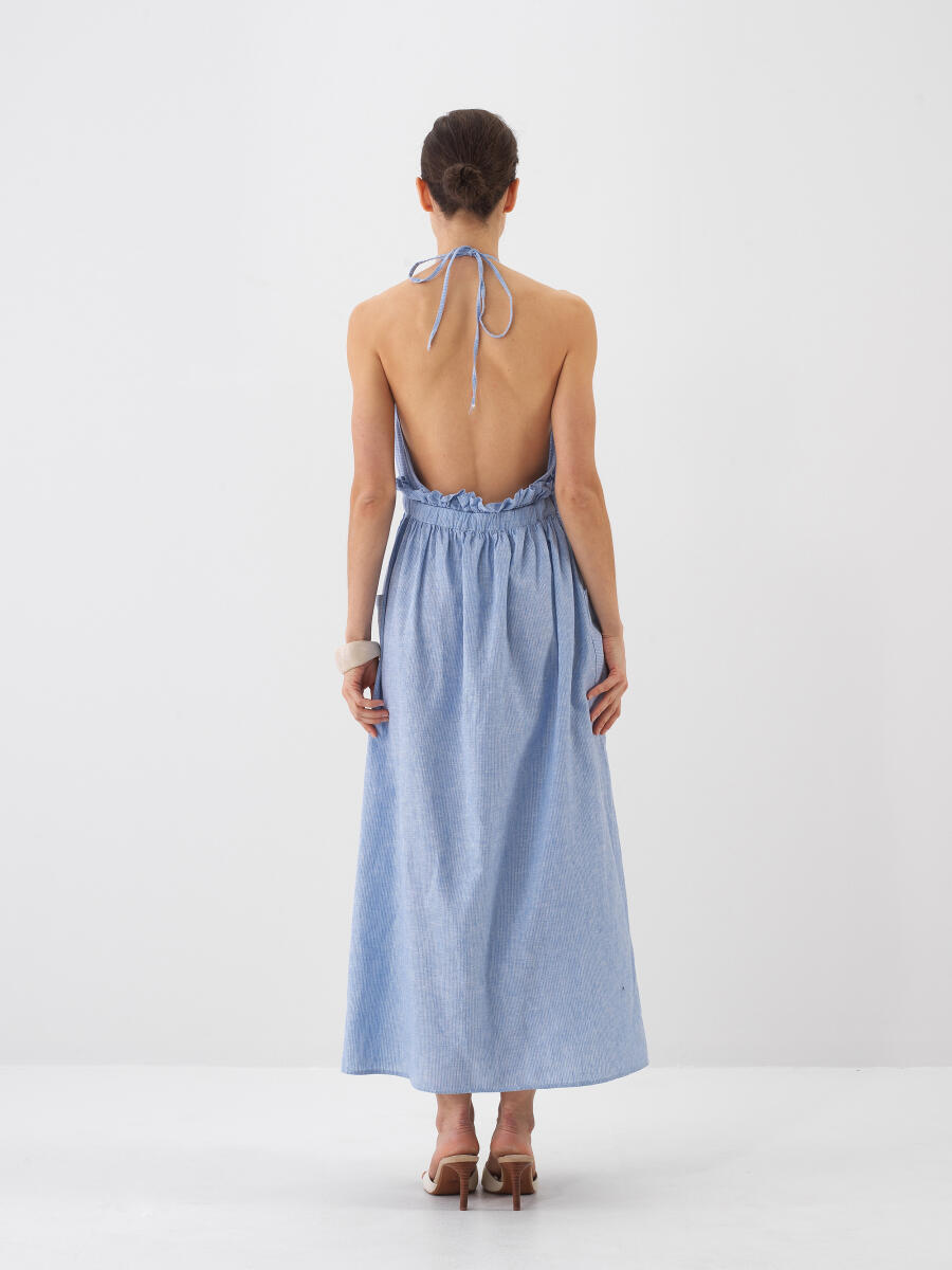 Mavi Regular Fit Keten Elbise - 9