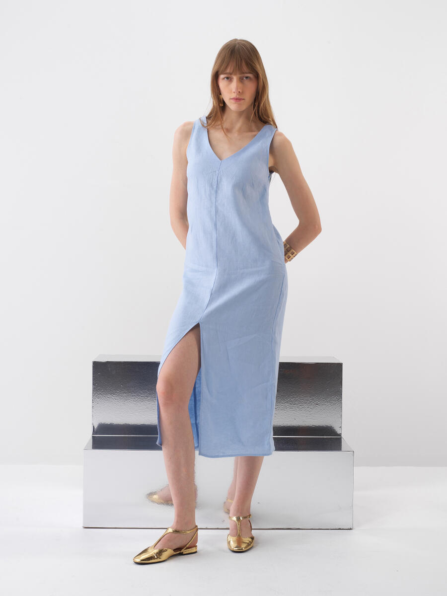Mavi Regular Fit Keten Elbise