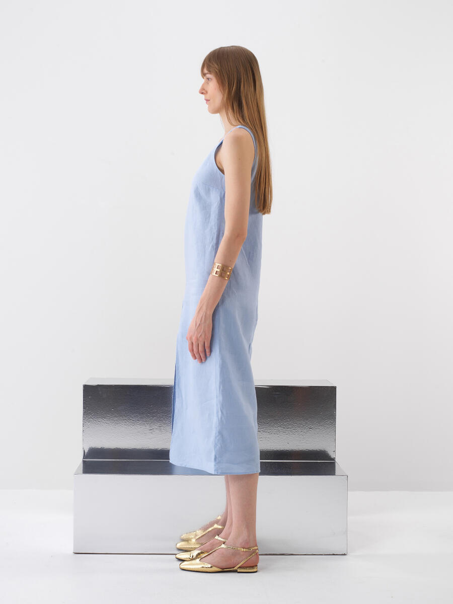 Mavi Regular Fit Keten Elbise - 3