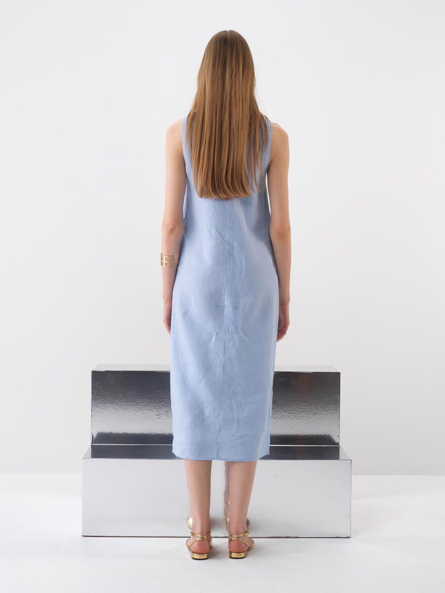 Mavi Regular Fit Keten Elbise - 4