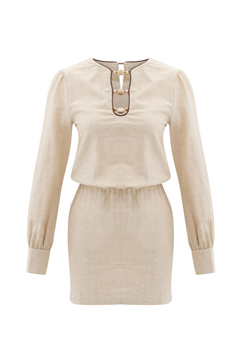 Naturel Regular Fit Keten Elbise - 5