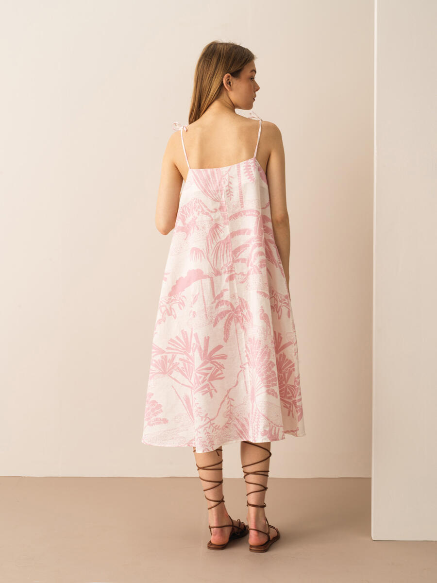 Pembe Regular Fit Keten Elbise - 4