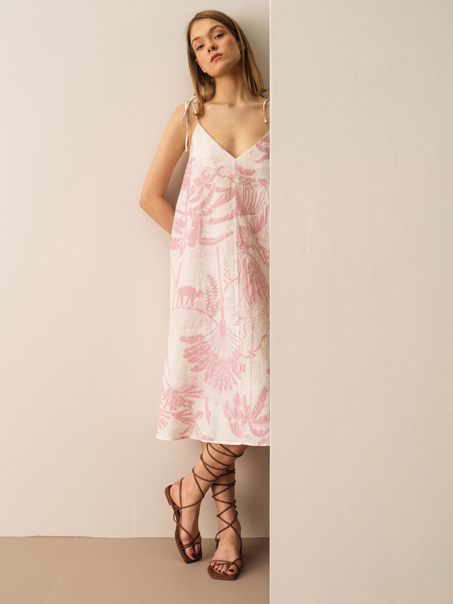 Pembe Regular Fit Keten Elbise - 3