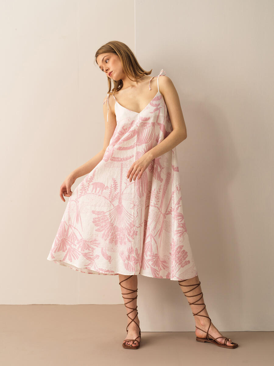 Pembe Regular Fit Keten Elbise