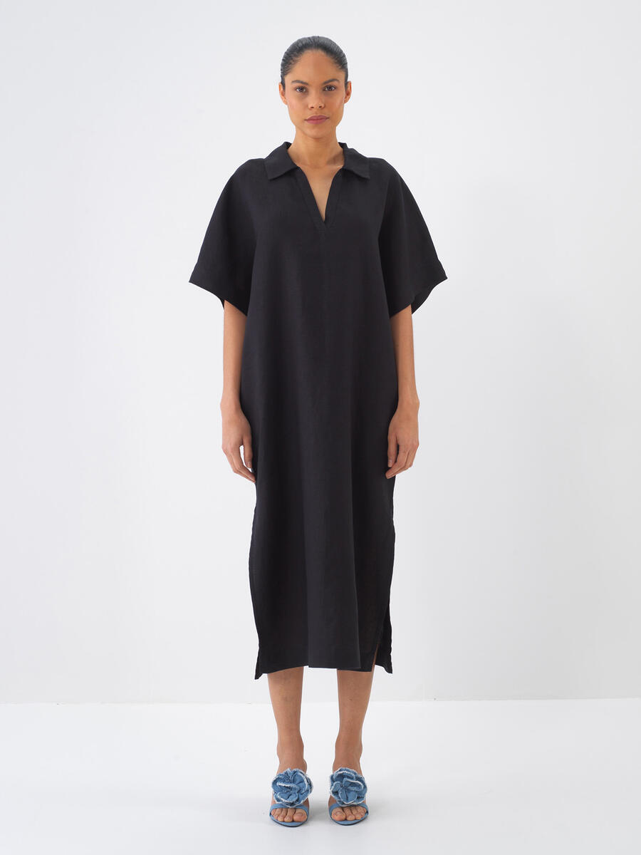 Siyah Oversize Keten Elbise