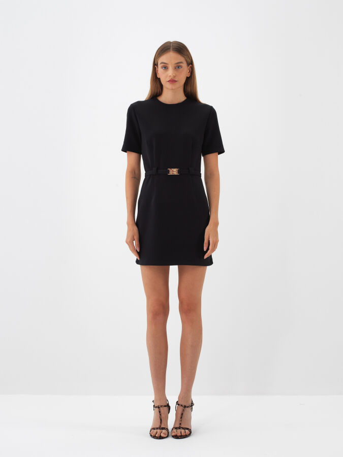 Siyah Pamuk Dokulu Regular Fit Elbise - Xint