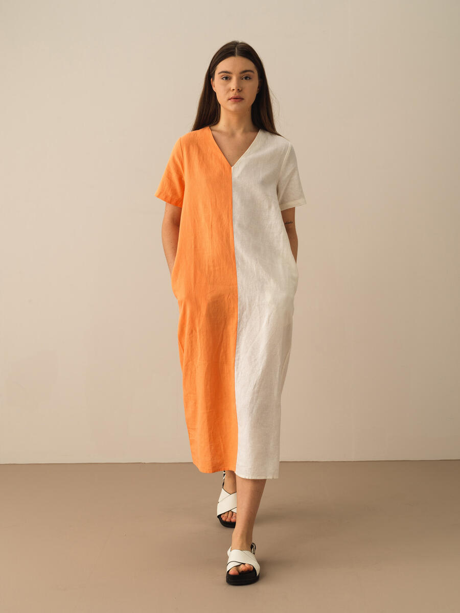 Turuncu Regular Fit Keten Elbise