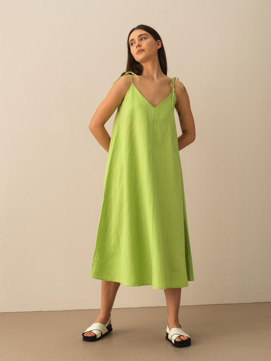 Yeşil Oversize Keten Elbise