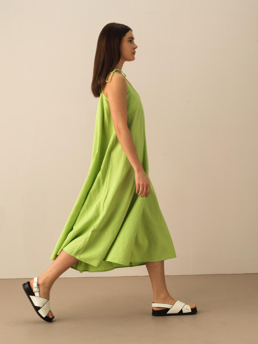 Yeşil Oversize Keten Elbise - 2