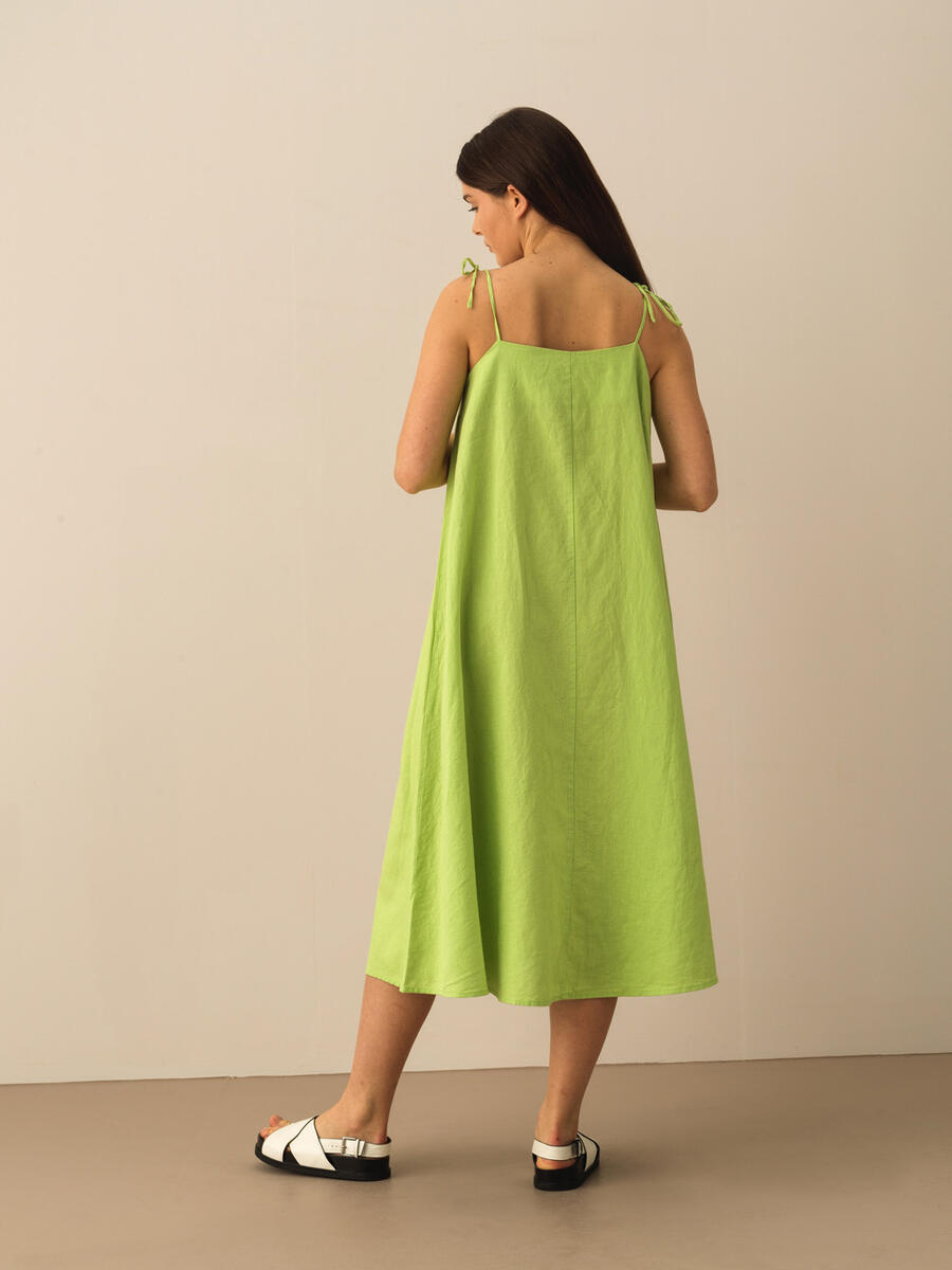 Yeşil Oversize Keten Elbise - 4
