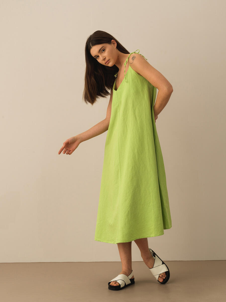 Yeşil Oversize Keten Elbise - 3