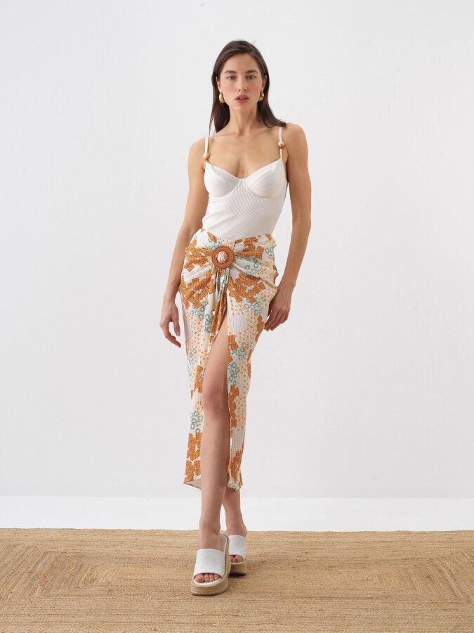 Beyaz Regular Fit Pamuklu Etek - Xint