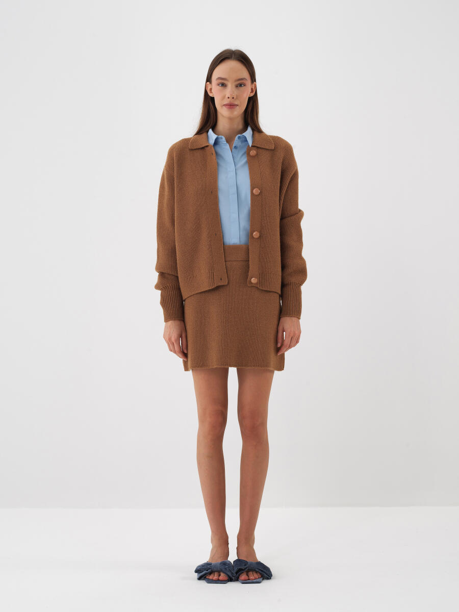 Camel Doğal Yün Dokulu Regular Fit Etek - 2