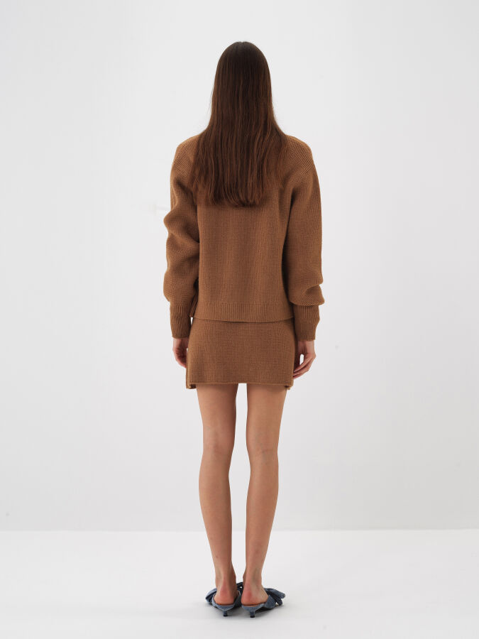 Camel Doğal Yün Dokulu Regular Fit Etek - Xint