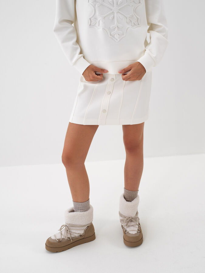 Ekru Pamuk Dokulu Regular Fit Etek - Xint