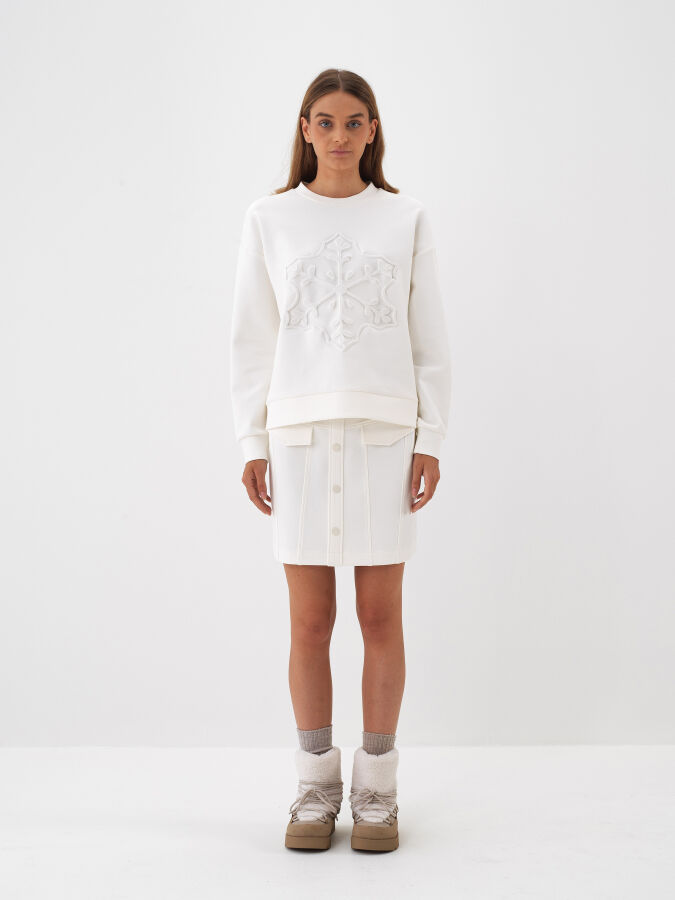 Ekru Pamuk Dokulu Regular Fit Etek - Xint