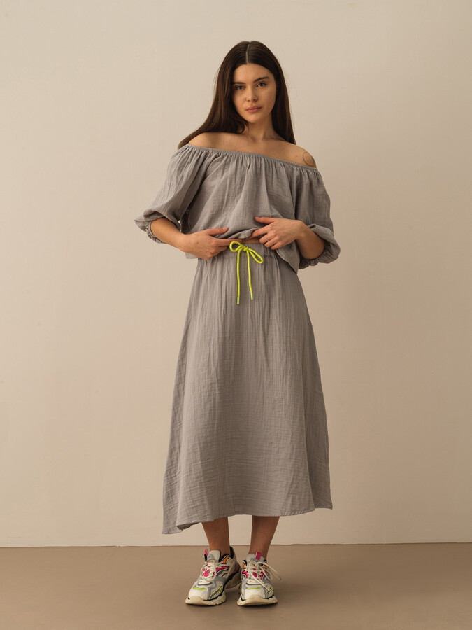 Gri Regular Fit Pamuklu Etek - Xint