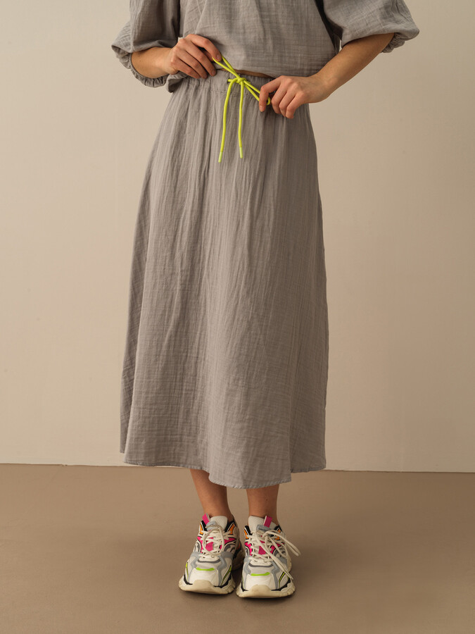 Gri Regular Fit Pamuklu Etek - Xint