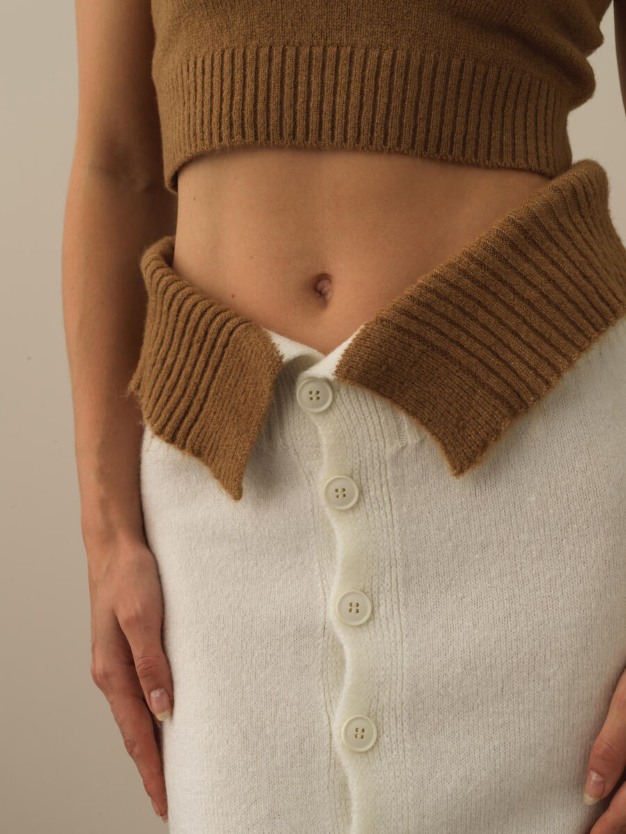 Kırık Beyaz Lüks Pamuk Dokulu Oversize Etek - 3