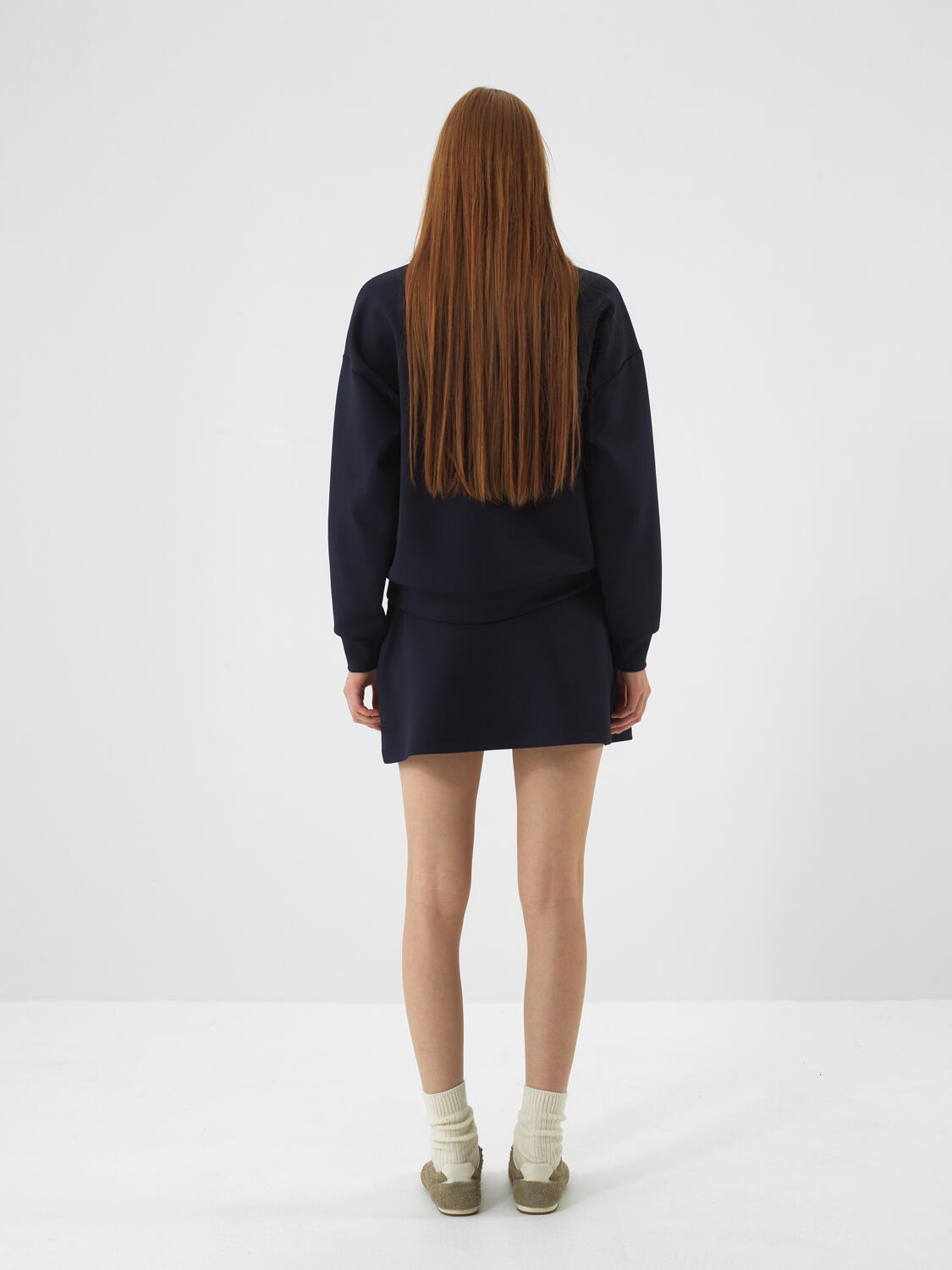 Lacivert Esnek Dokulu Oversize Etek - 5