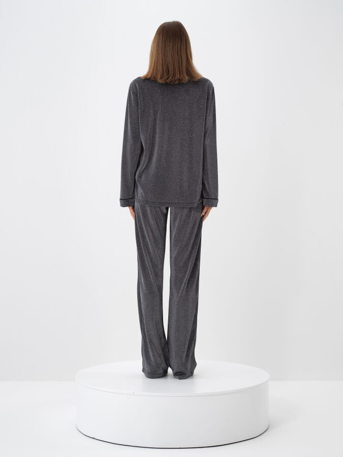 Antrasit Işıltılı Sim Detaylı Regular Fit Gömlek - Xint