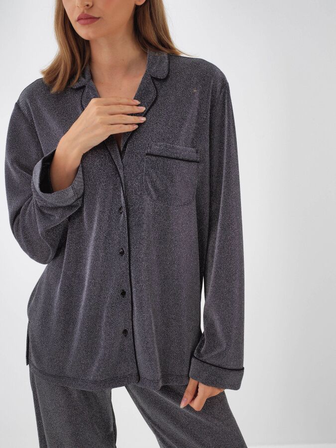 Antrasit Işıltılı Sim Detaylı Regular Fit Gömlek - Xint