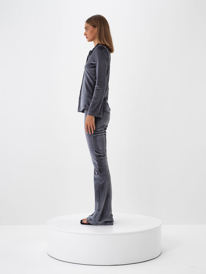 Antrasit Lüks Dokulu Soft Kadife Slim Fit Gömlek - Xint