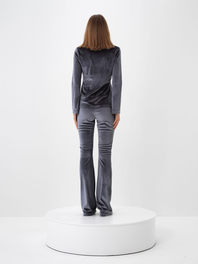 Antrasit Lüks Dokulu Soft Kadife Slim Fit Gömlek - Xint