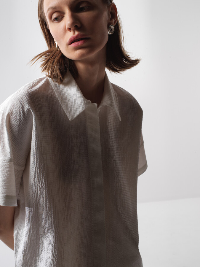 Beyaz Oversize Pamuklu Gömlek - Xint