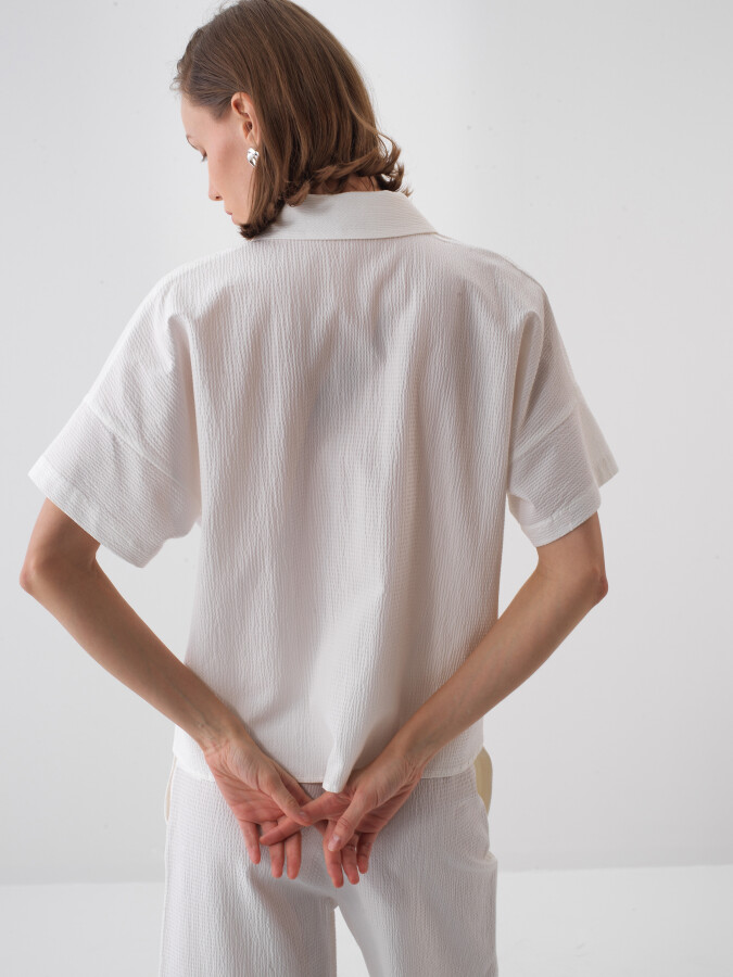 Beyaz Oversize Pamuklu Gömlek - Xint