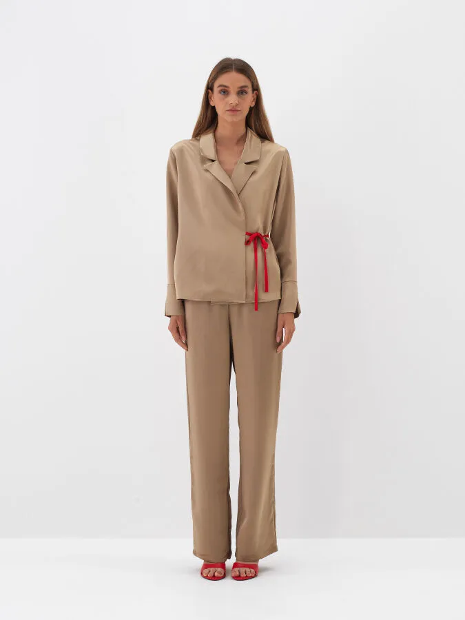 Camel İpeksi Saten Regular Fit Gömlek - Xint