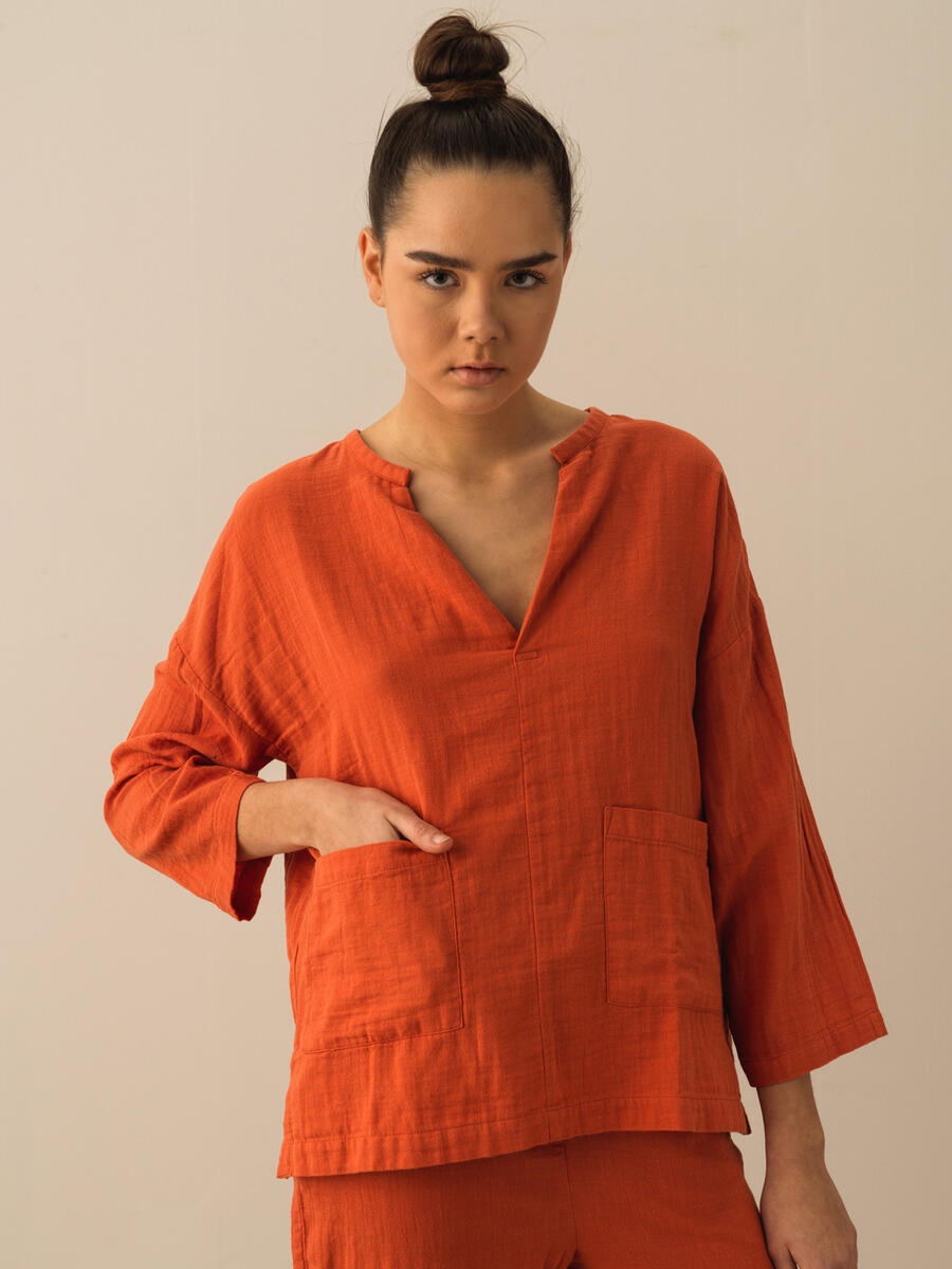 Kiremit Rengi Big Oversize Pamuklu Gömlek