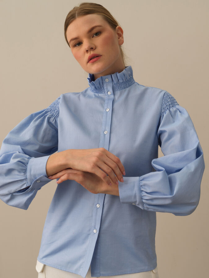 Mavi Pamuk Dokulu Regular Fit Gömlek - Xint