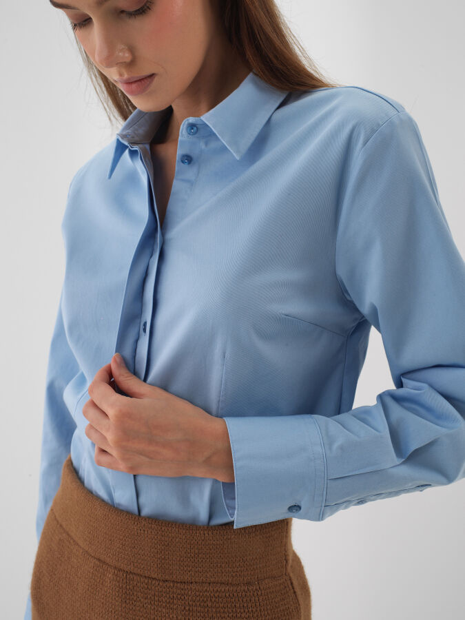 Mavi Pamuk Dokulu Regular Fit Gömlek - Xint