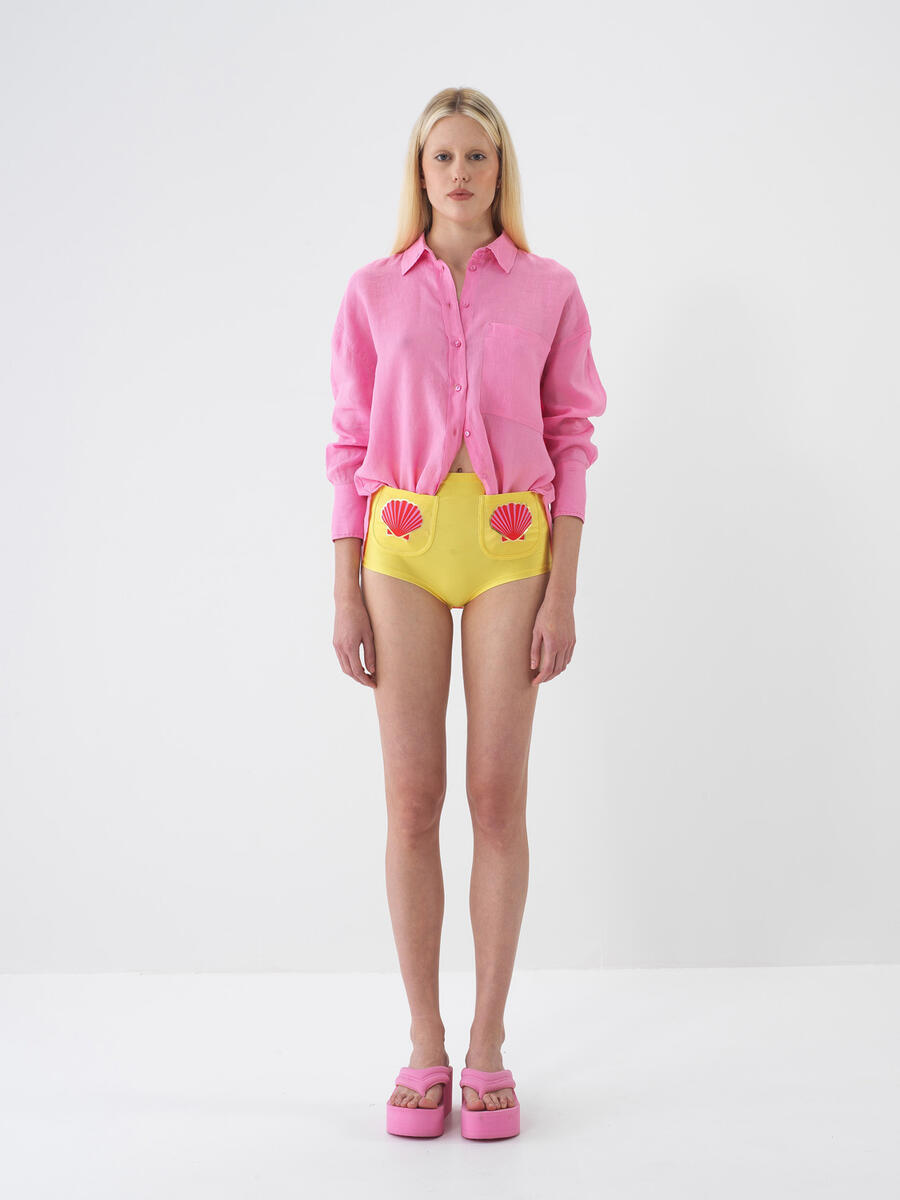 Pembe Oversize Keten Gömlek - 2
