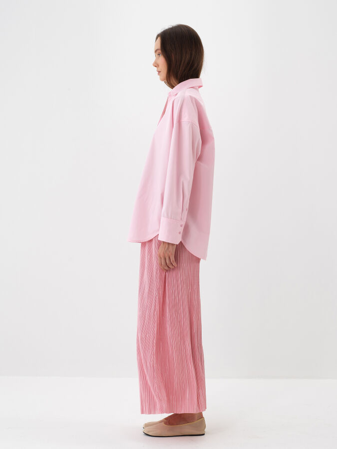 Pembe Pamuk Dokulu Oversize Gömlek - Xint