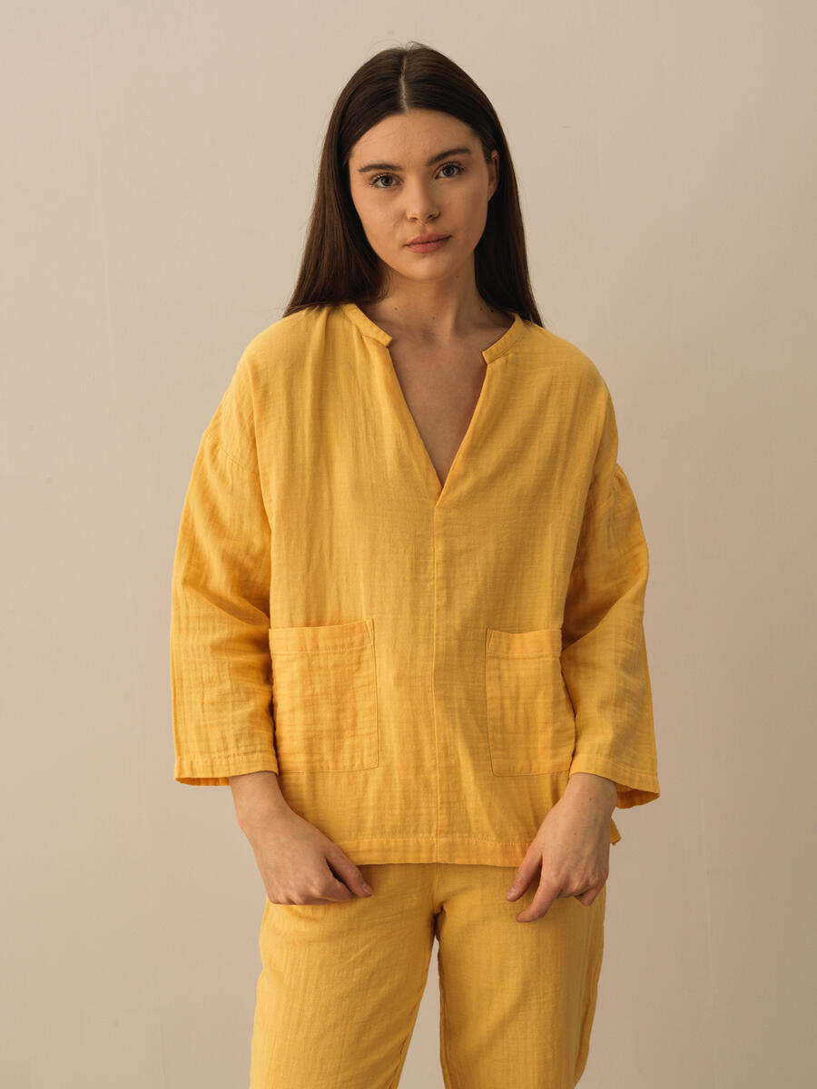 Sarı Big Oversize Pamuklu Gömlek