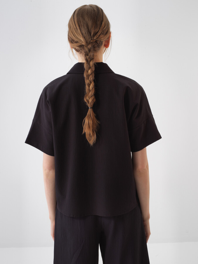 Siyah Oversize Pamuklu Gömlek - Xint