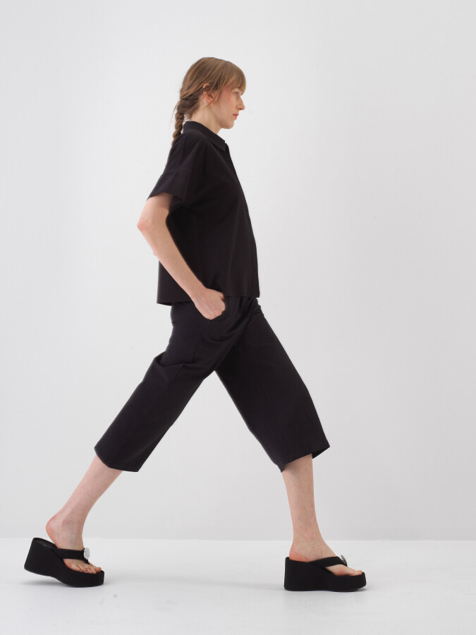 Siyah Oversize Pamuklu Gömlek - Xint