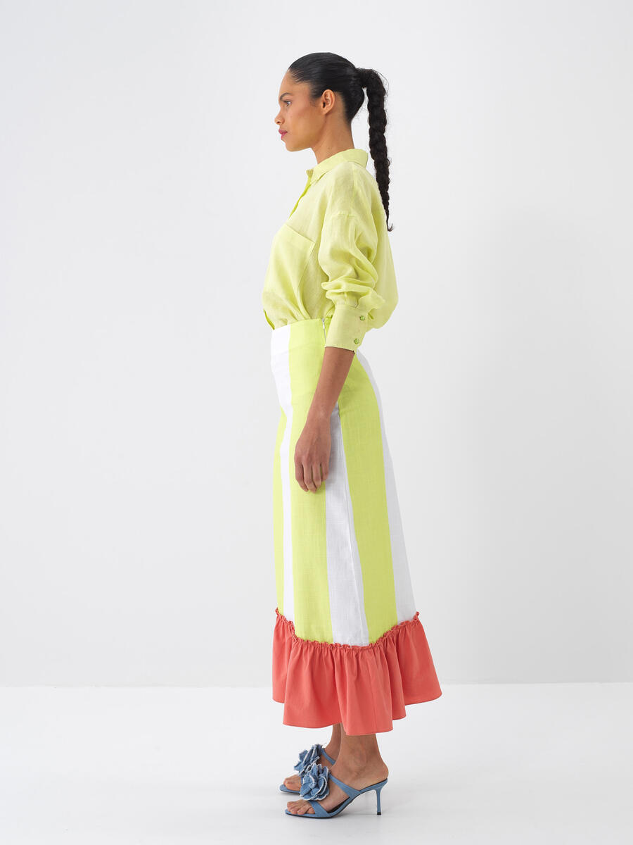 Yeşil Oversize Keten Gömlek - 4