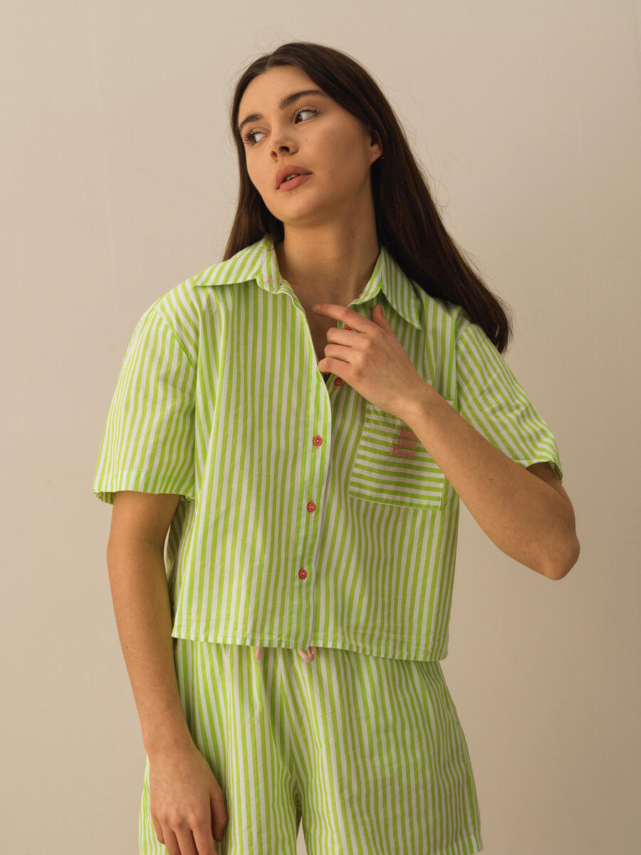 Yeşil Oversize Pamuklu Gömlek