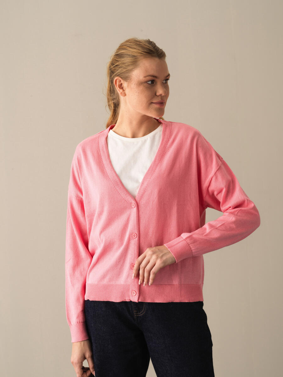 Pembe Slim Fit Basic Hırka - 1