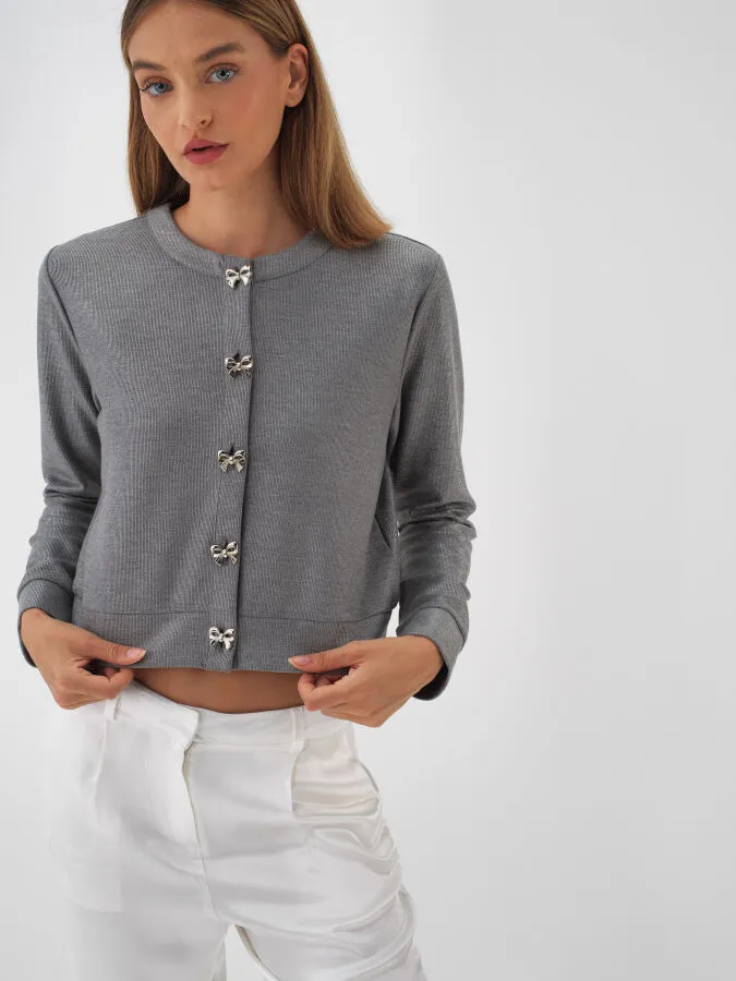 Antrasit Işıltılı Sim Detaylı Regular Fit Hırka - Xint