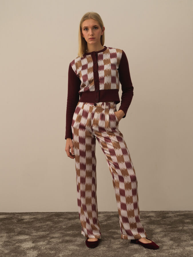 Bordo Pamuk Dokulu Regular Fit Hırka - Xint